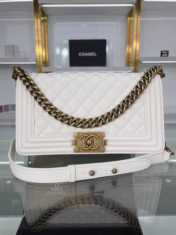 Chanel Boy Old Medium Flap Bag in White Quilted Leather with Aged Gold Hardware