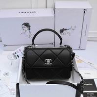 Chanel Top-Handle Flap Bag in Black Quilted Leather with Silver Hardware