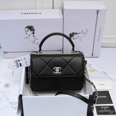 Chanel Trendy CC Top-Handle Flap Bag in Black Quilted Leather with Silver Hardware