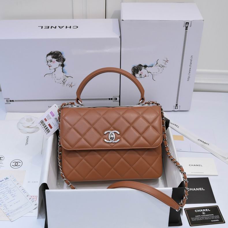 Chanel Trendy CC Top-Handle Flap Bag in Caramel Quilted Lambskin, Silver Hardware