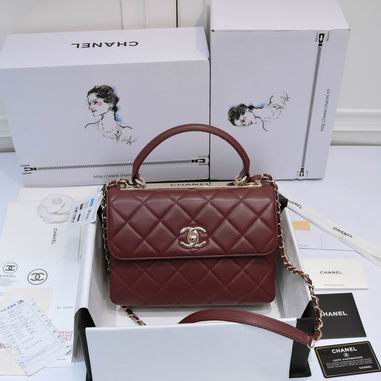 Chanel Trendy CC Medium Top-Handle Flap Bag in Burgundy Quilted Leather