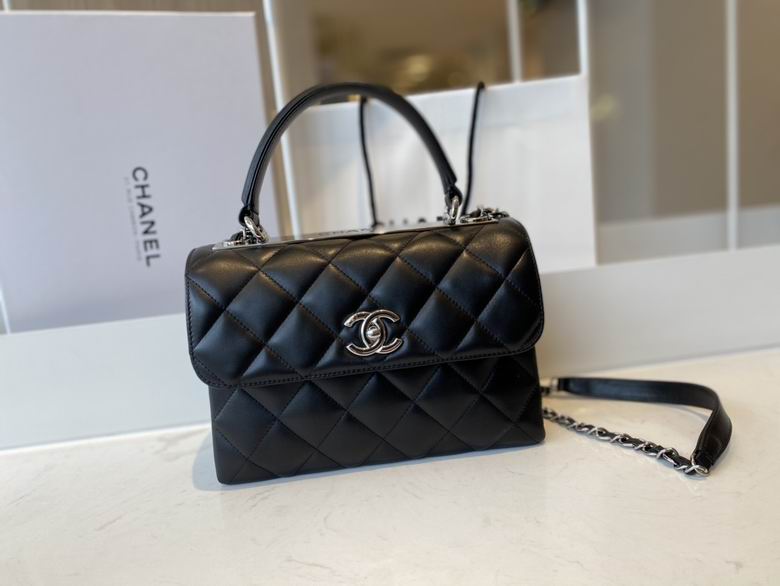 Chanel Trendy CC Top-Handle Flap Bag in Black Quilted Lambskin, Silver Hardware