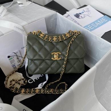 Chanel Quilted Flap Shoulder Bag with CC Turn-Lock in Dark Green, Gold Chain