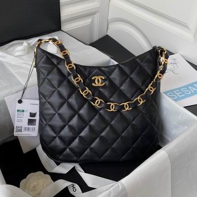 Chanel AS3631 Quilted Hobo Shoulder Bag in Black with Gold Chain Strap