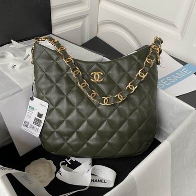 Chanel AS3631 Quilted Hobo Shoulder Bag with Gold Chain Strap in Dark Green
