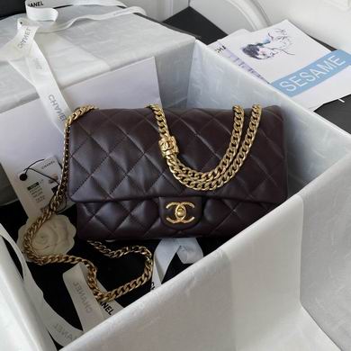 Chanel AS3609 Quilted Flap Shoulder Bag in Dark Brown with Gold Chain
