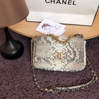 Chanel 19 Flap Bag in Natural Grey Python-Effect Leather with Chain Strap