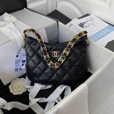 Chanel AS3562 Small Quilted Hobo Bag in Black with Gold Chain Strap