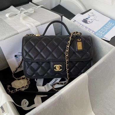 Chanel AS3653 Quilted Flap Bag with Top Handle in Black with Gold Hardware