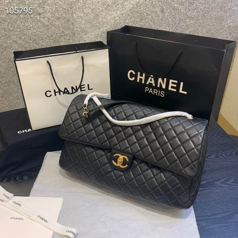 Chanel XXL Quilted Flap Travel Bag in Black Grained Leather with Gold Hardware