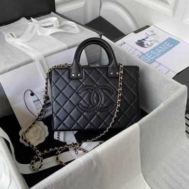 Chanel Small Quilted Top-Handle Vanity Bag with Chain Strap in Black