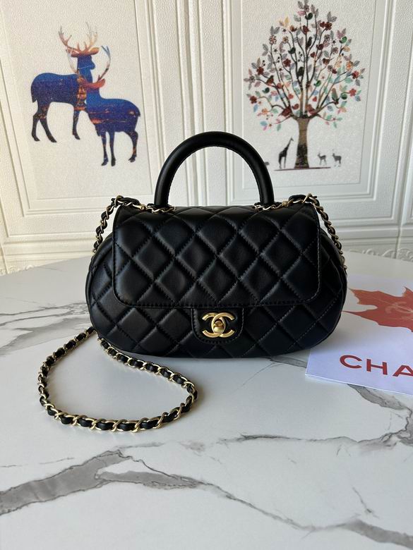 Chanel Quilted Top-Handle Flap Bag with Chain Strap in Black, Gold Hardware