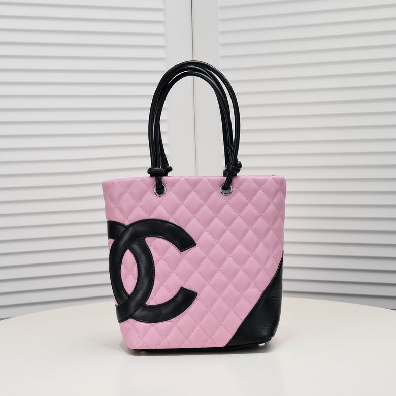 Chanel Cambon Small Quilted Tote Bag in Pink and Black Leather
