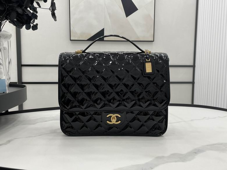 Chanel Quilted Flap Backpack with Top Handle in Black Patent Leather