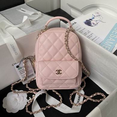 Chanel Mini Backpack with Top Handle and Chain in Pink Quilted Leather