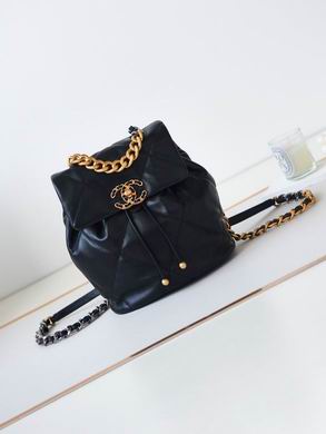 Chanel Chanel 19 Style Drawstring Backpack in Black Quilted Leather