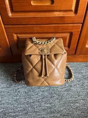 Chanel 19 Backpack in Camel Quilted Lambskin with Gold-Tone Hardware