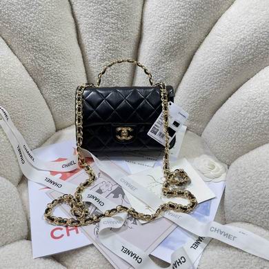 Chanel Mini Top-Handle Flap Bag in Black Quilted Lambskin with Gold Chain