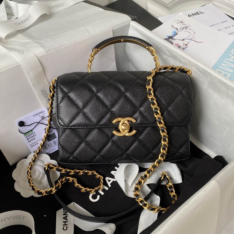Chanel Mini Flap Bag with Top Handle AS3982 in Black Grained Leather