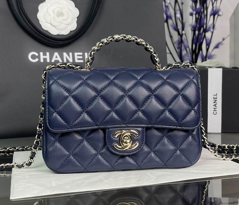 Chanel Mini Flap Bag with Chain Top Handle in Navy Quilted Lambskin