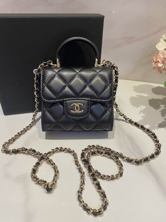 Chanel Mini Top-Handle Clutch with Chain in Black Quilted Lambskin, Gold Hardware