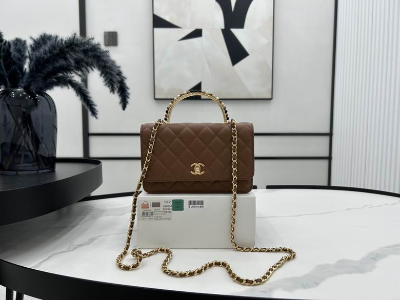 Chanel Mini Flap Bag with Top Handle in Brown Quilted Leather, A96008