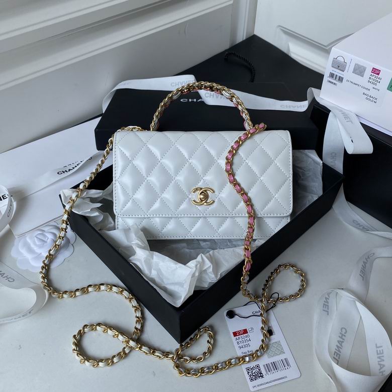 Chanel AP3240 Top-Handle Wallet on Chain in White Quilted Leather