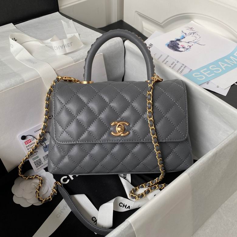 Chanel Coco Handle Small Flap Bag in Dark Gray Grained Leather