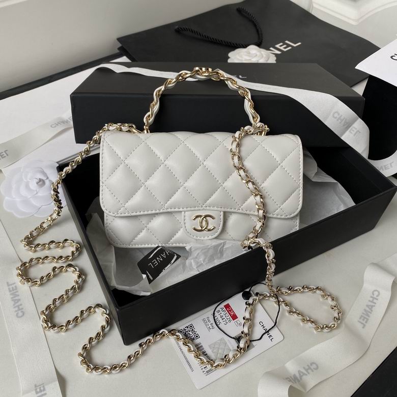 Chanel Mini Flap Bag with Chain Top Handle in White Quilted Lambskin