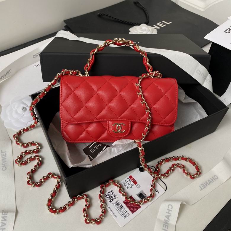 Chanel AP3226 Mini Flap Bag with Top Chain Handle in Red Quilted Lambskin