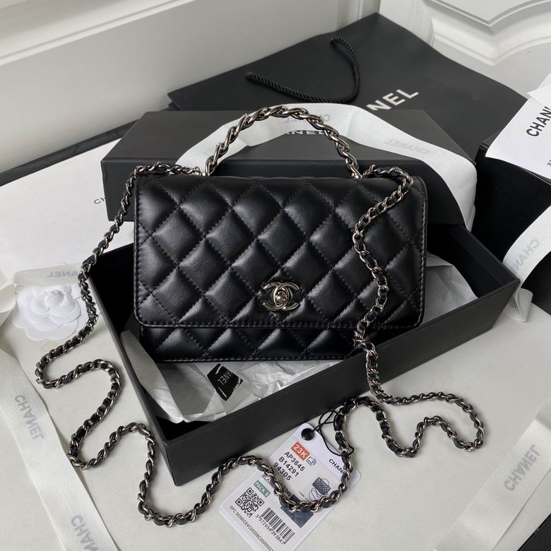 Chanel AP3645 Top-Handle Wallet on Chain in Black Quilted Lambskin
