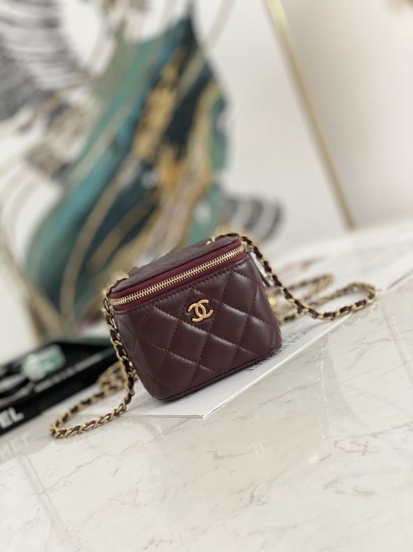 Chanel Mini Vanity Case with Chain in Burgundy Quilted Lambskin