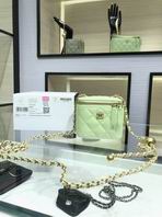 Chanel Mini Vanity Case with Chain Bag in Light Green Quilted Lambskin