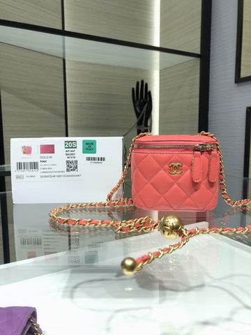 Chanel Mini Vanity Case Crossbody Bag in Coral Pink Quilted Leather