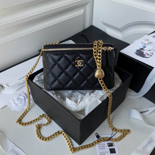 Chanel Vanity Case with Chain in Black Grained Calfskin and Gold-Tone Hardware