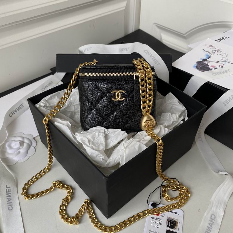 Chanel AP3203 Mini Vanity Case with Chain in Black Quilted Grained Leather