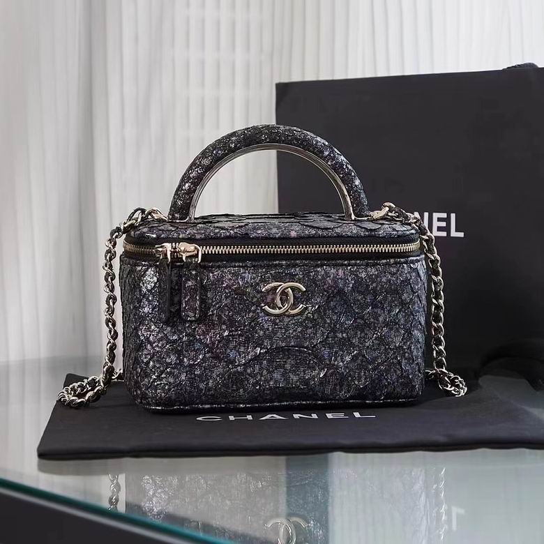 Chanel Vanity Case with Top Handle and Chain in Iridescent Dark Python-Effect Leather