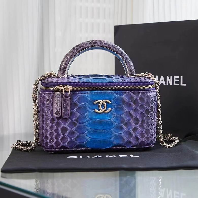 Chanel Vanity Case with Top Handle and Chain in Blue-Purple Python Leather