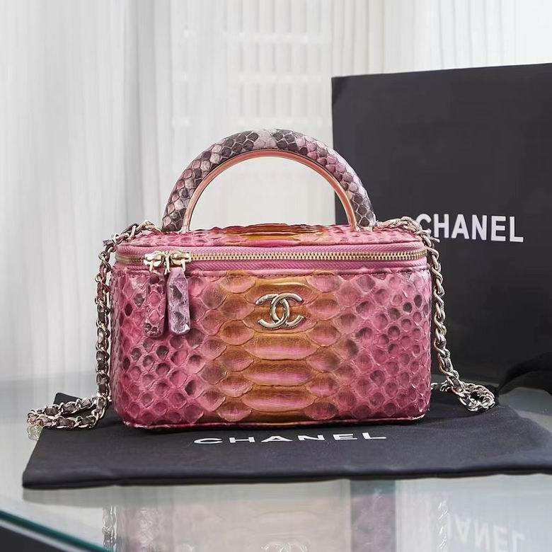 Chanel Vanity Case with Chain Top-Handle Bag in Pink Python-Effect Leather