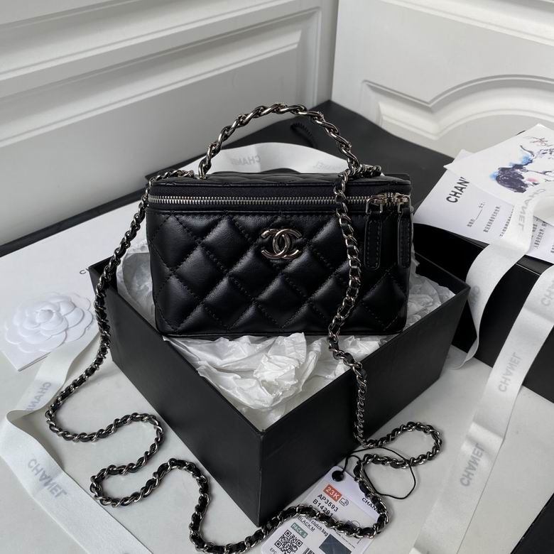 Chanel Small Vanity Case with Chain Handle in Black Quilted Lambskin