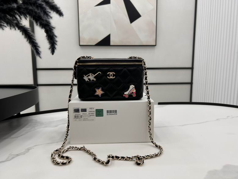 Chanel Vanity Case with Chain in Black Quilted Lambskin with Charms