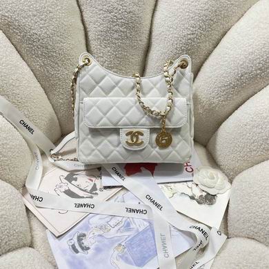 Chanel Small Quilted Hobo Bag in White with Gold Chain Strap and CC Turn-Lock