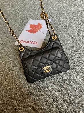 Chanel Small Quilted Hobo Bag in Black Lambskin with Gold Chain Strap