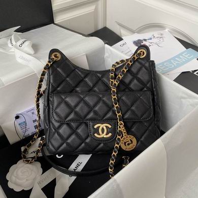 Chanel Small Hobo Bag AS3690 in Black Quilted Leather with Gold Hardware