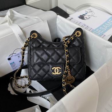 Chanel Small Quilted Hobo Bag AS3710 in Black with Gold-Tone Chain Strap