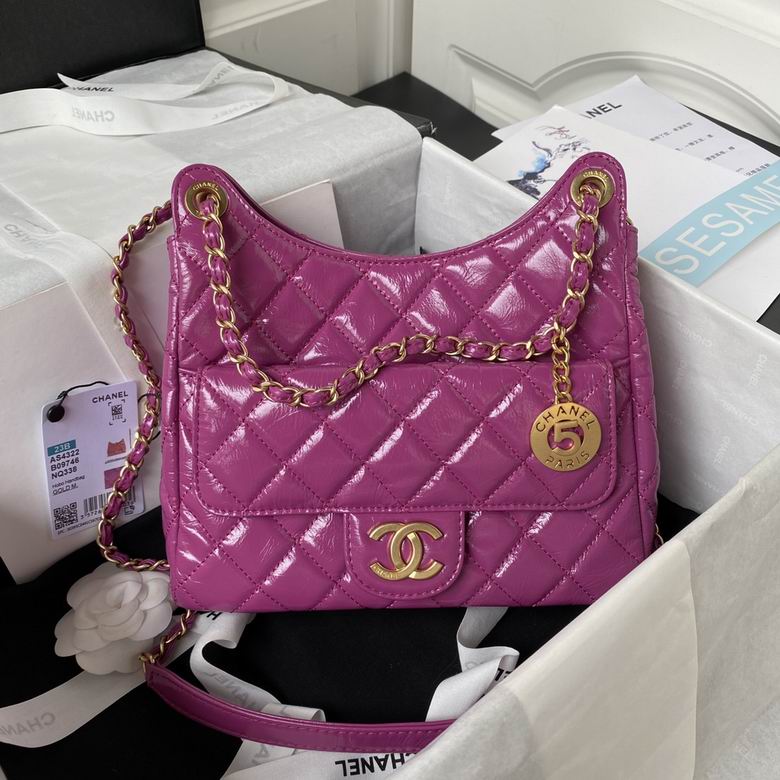 Chanel Small Hobo Bag AS4322 in Fuchsia Purple Quilted Shiny Leather
