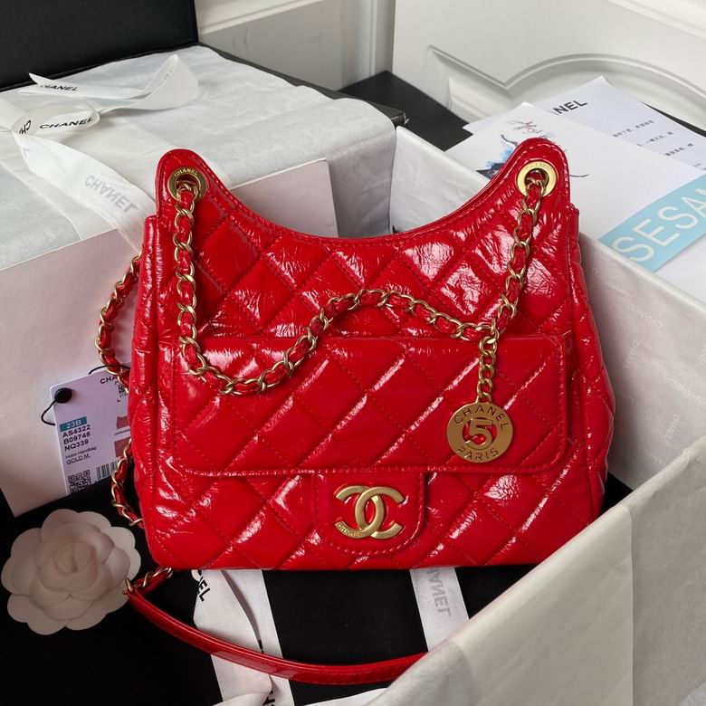 Chanel Small Hobo Bag AS4322 in Red Shiny Crumpled Quilted Leather