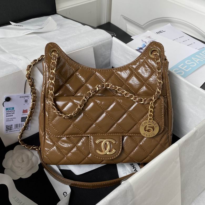 Chanel Hobo Handbag AS4322 in Brown Shiny Quilted Leather with Gold Hardware