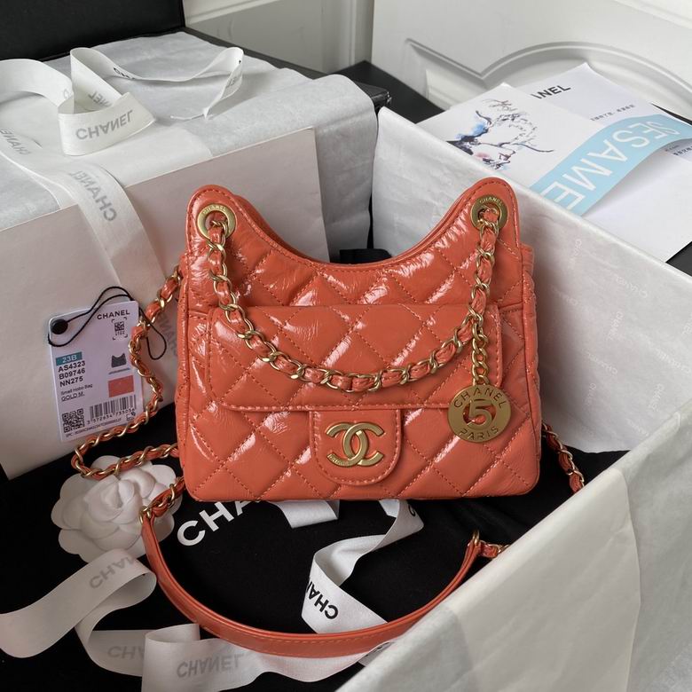 Chanel Small Hobo Bag AS4323 in Coral Orange Shiny Quilted Leather