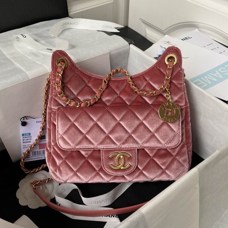 Chanel Small Quilted Hobo Bag with CC Turnlock in Pink Velvet